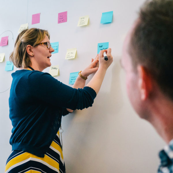 A facilitator preparing for a workshop