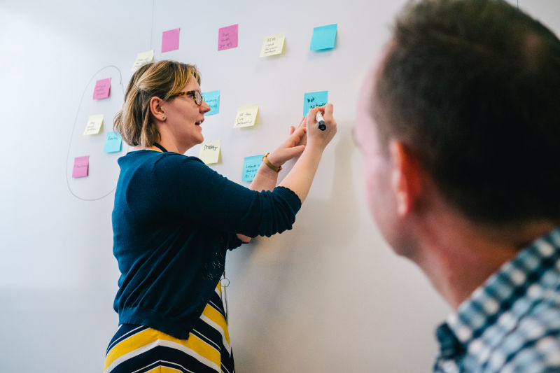 A facilitator preparing for a strategy workshop