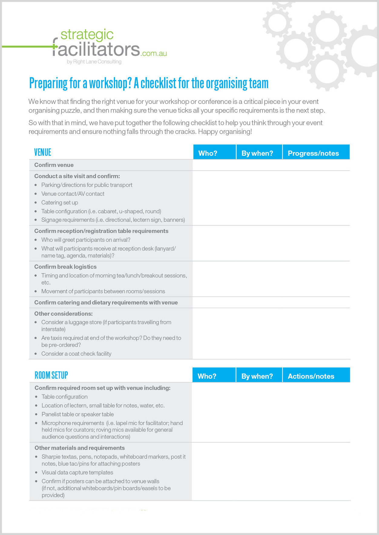 Strategic Facilitators conference checklist - Page 1