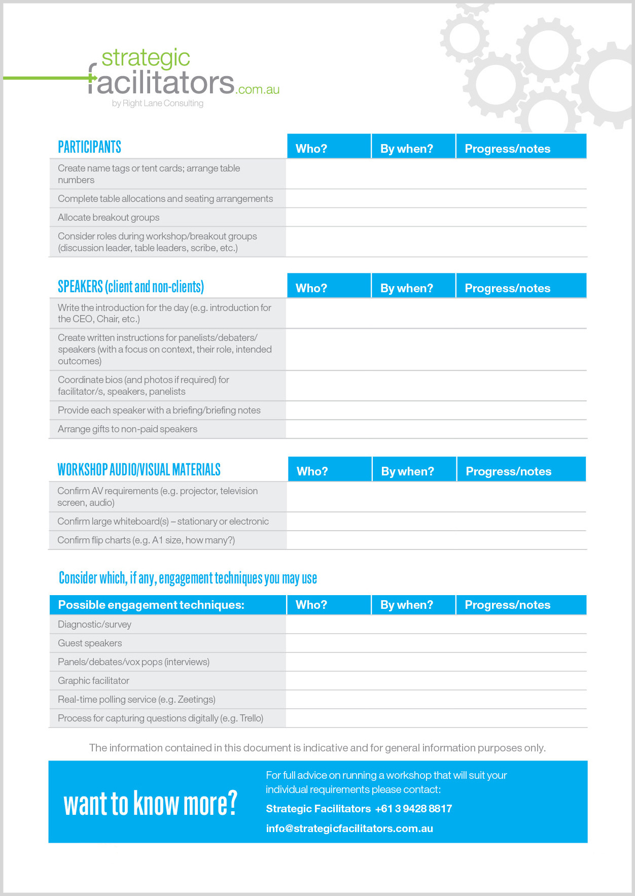 Strategic Facilitators conference checklist - Page 2